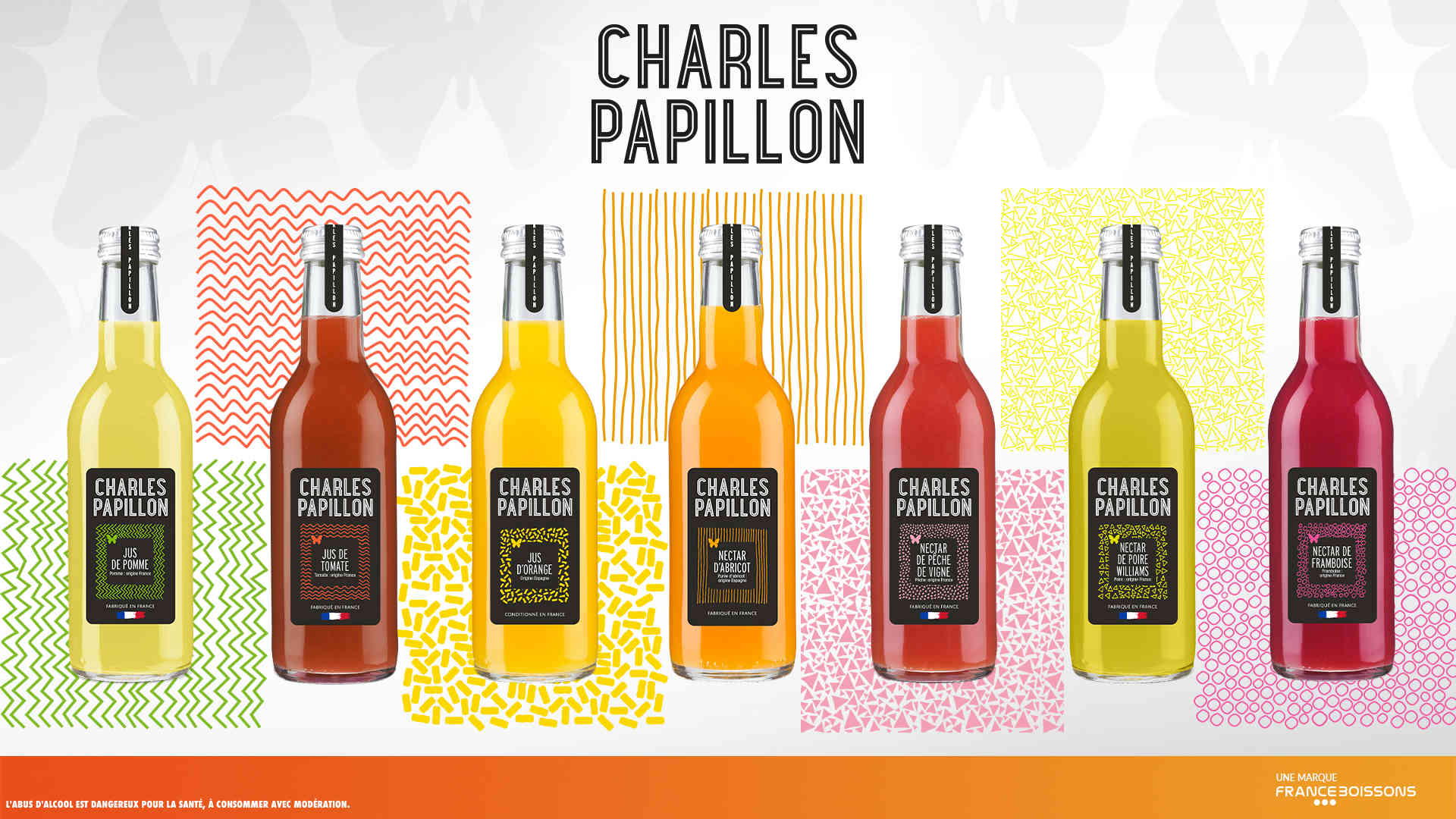 Affiche publicitaire de jus de fruits de la marque Charles Papillon